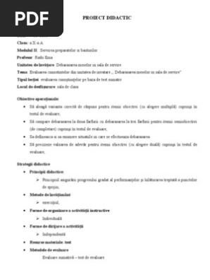 Plan De Lectie Test De Evaluare