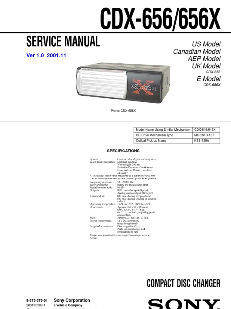Sony CDX-656/656X Service Manual | PDF | Power Supply | Optics