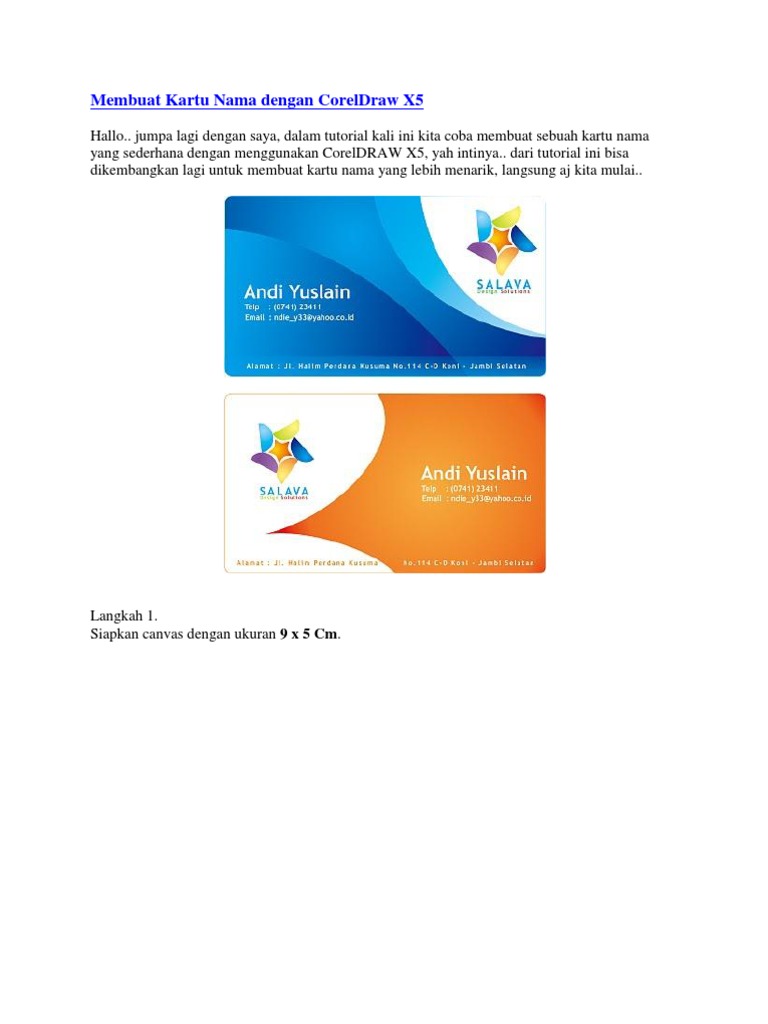Membuat Kartu Nama Dengan CorelDraw Membuat Kartu Nama Dengan CorelDraw