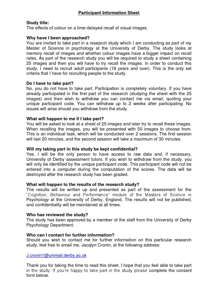 Participant information sheet for questionnaire image