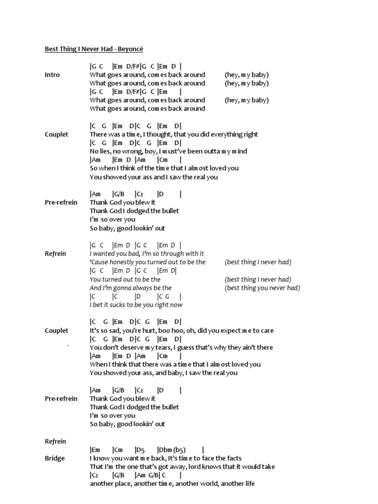 Best Thing I Never Had - Beyoncé (G) | PDF | American Musicians ...
