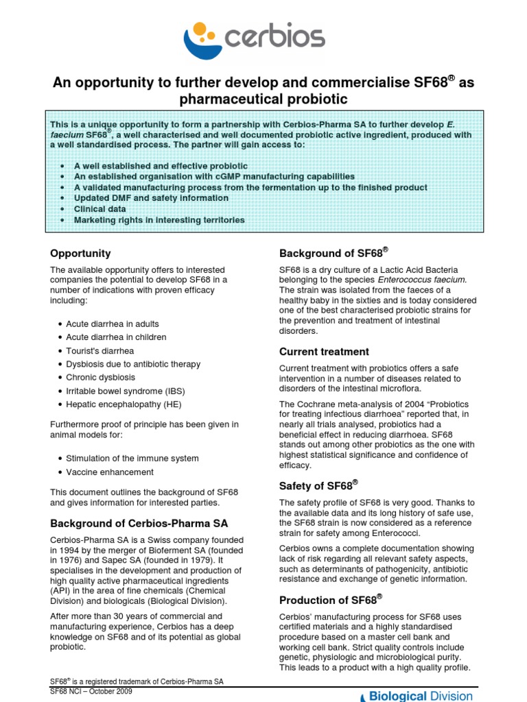 Leaflet SF68 Opportunity For New Territories 2009 Cerbios Probiotic ...