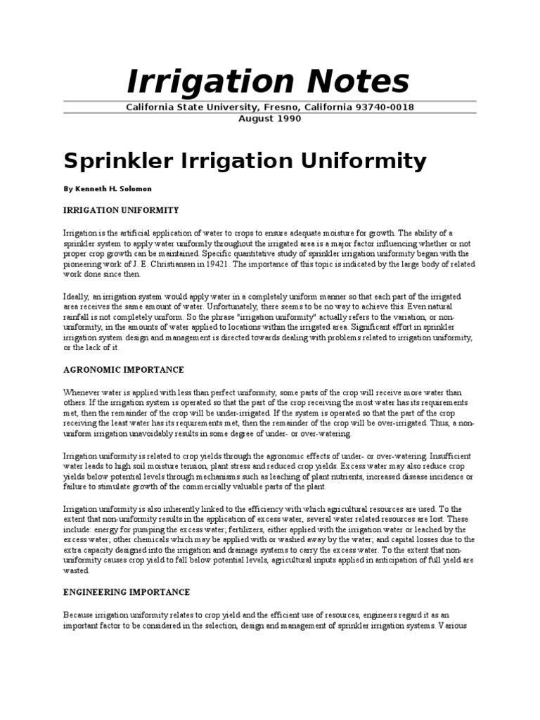 Irrigation Notes (Sprinkler Irrigation Uniformity) Irrigation Wound