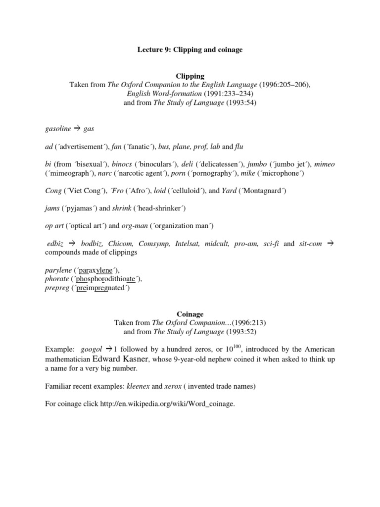 Linguistics: Clipping & Coinage | PDF