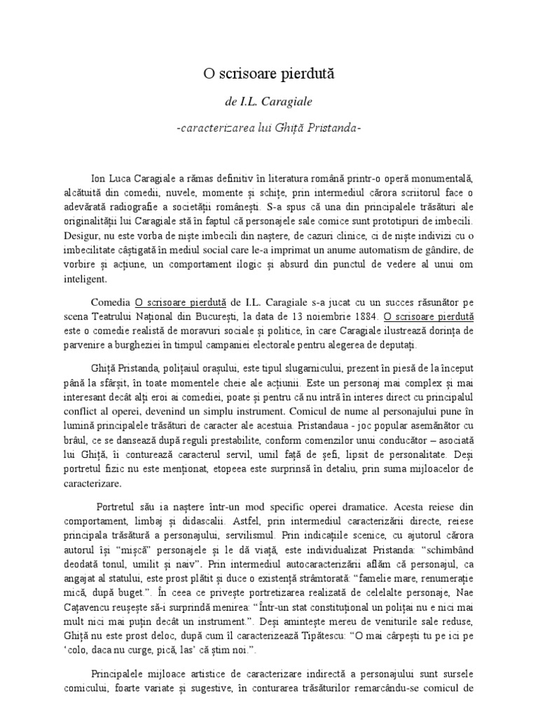 Caracterizarea Lui Ghita Caracterizare Ghita Pristanda