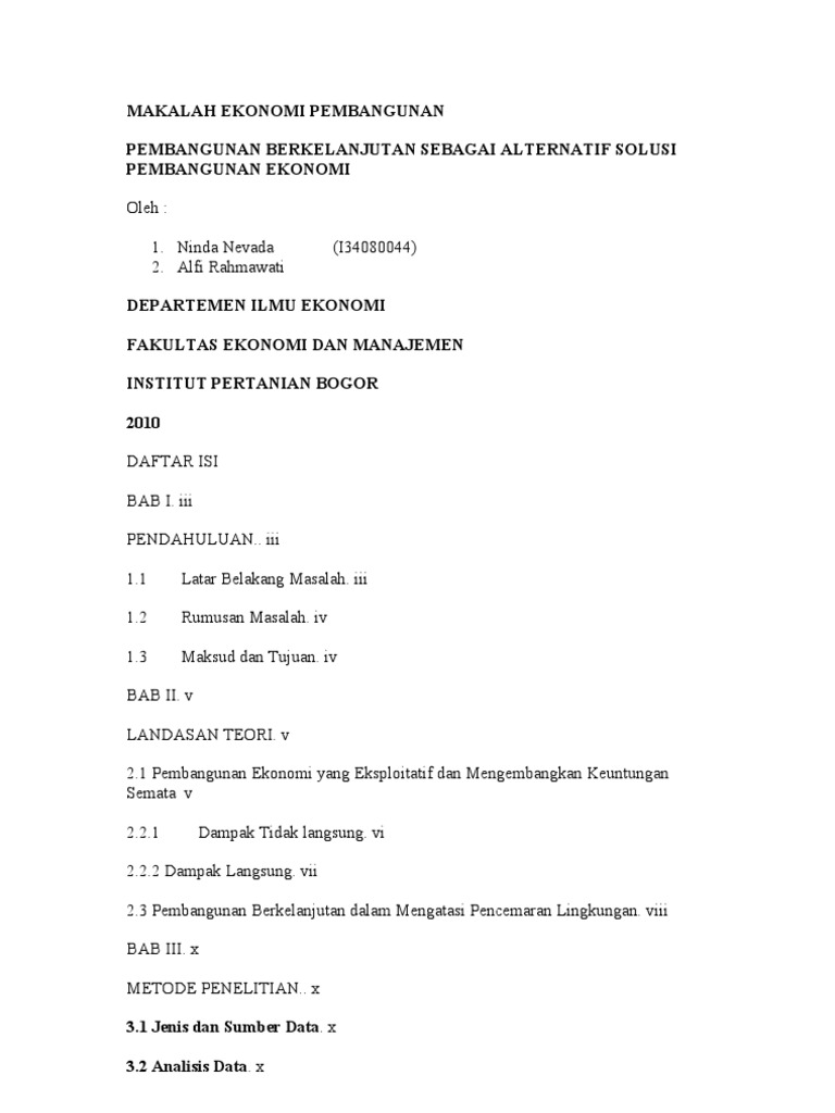 Makalah Ekonomi Pembangunan