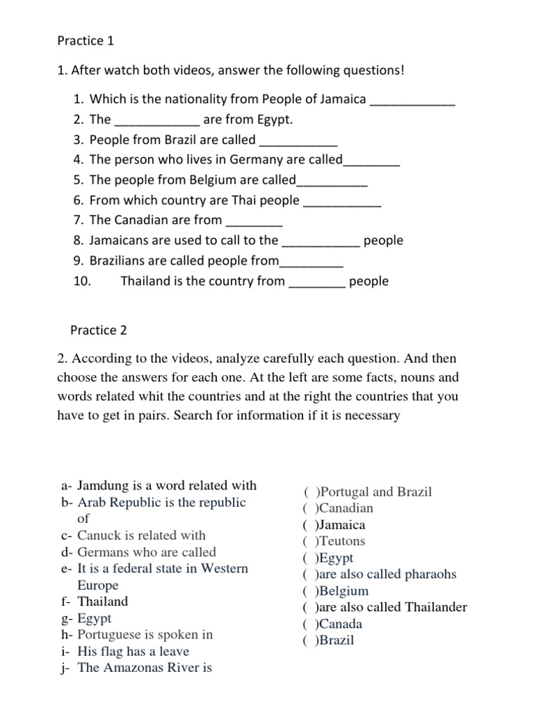 Country Nationalities Practice Quiz | PDF | Wellness