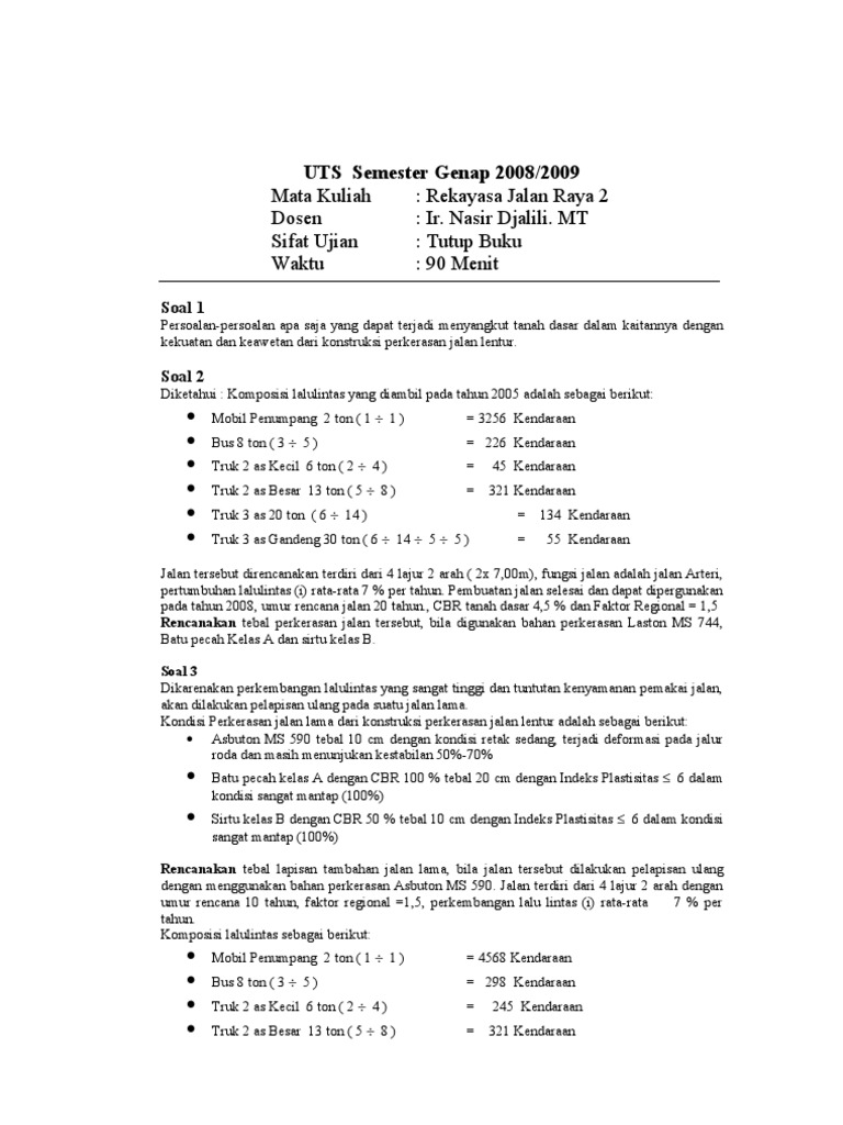 Soal Uts Jalan Raya 2