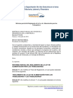 Reforma parcial del Reglamento de la Ley de Alimentación para los Trabajadores