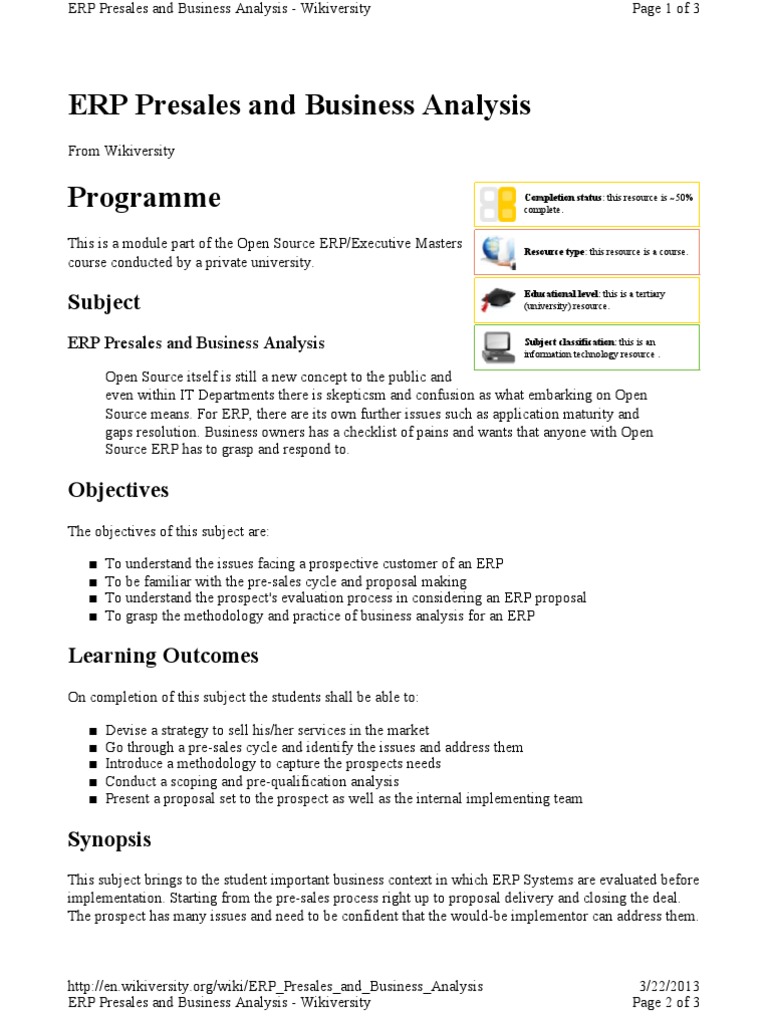 Erp Presales And Business Analys Business Analysis Enterprise