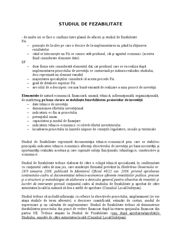 Structura Studiu De Fezabilitate