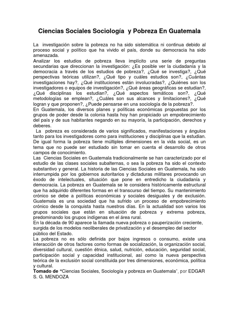 Sociología de la Pobreza en Guatemala | PDF | Pobreza | Pobreza e ...