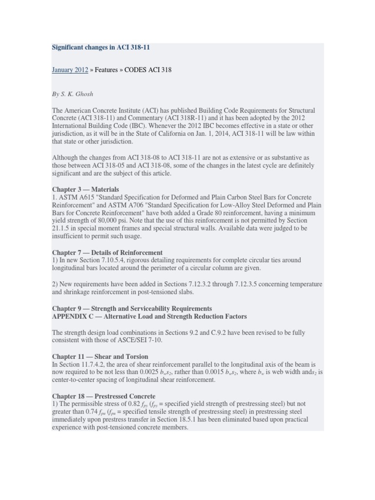 Significant Changes in ACI 31811 PDF Prestressed Concrete Strength Of Materials