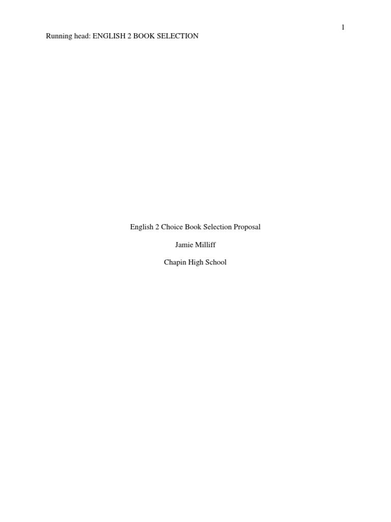 English 2 Book Selection Proposal | PDF | Reading (Process) | Learning