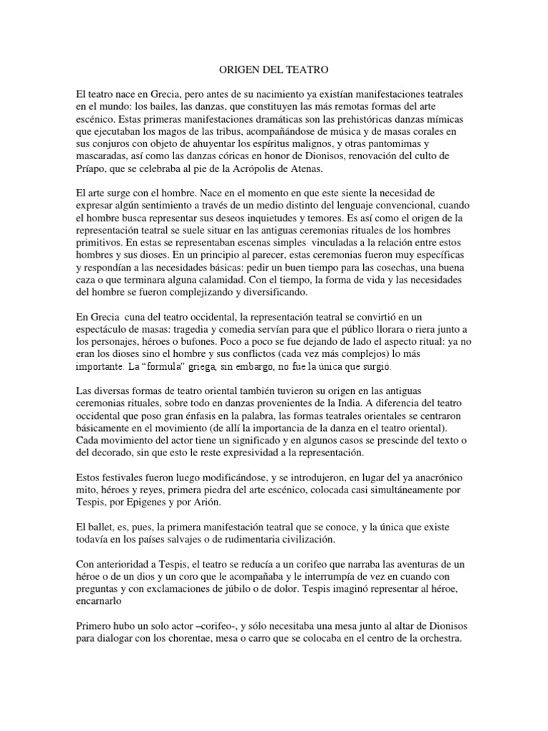 Origen Del Teatro Study Skills Theatre