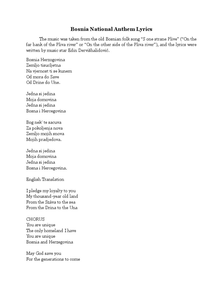 Bosnia National Anthem Lyrics Slavs National Anthems