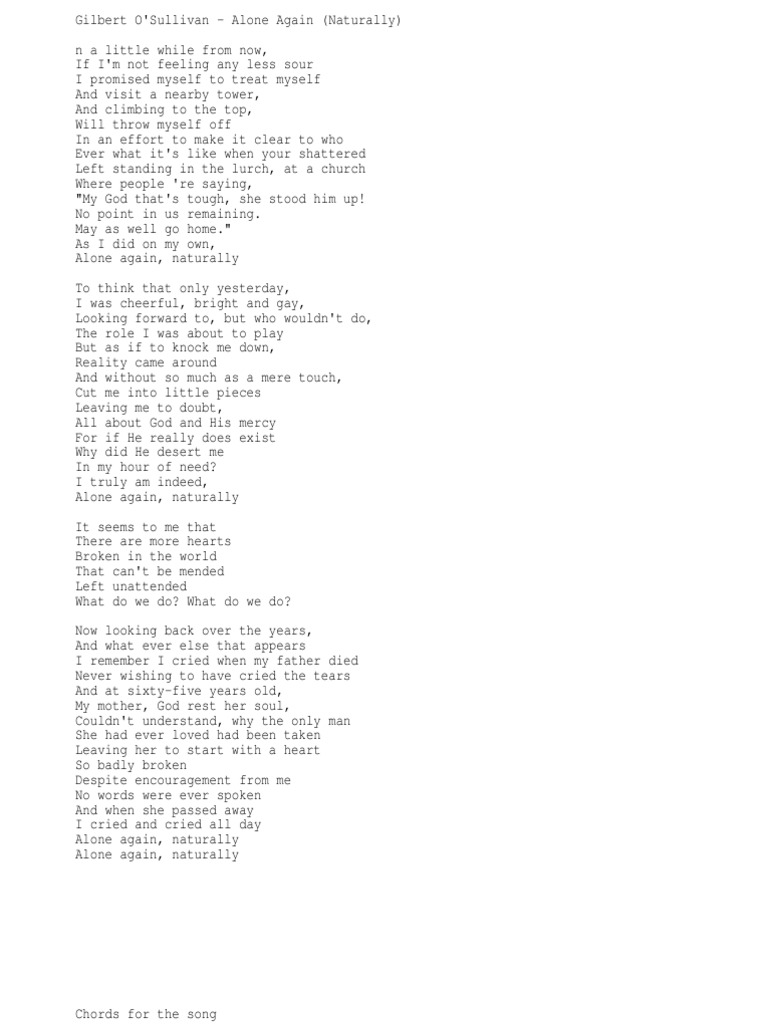 Alone Again (Naturally) - song and lyrics by Gilbert O'Sullivan