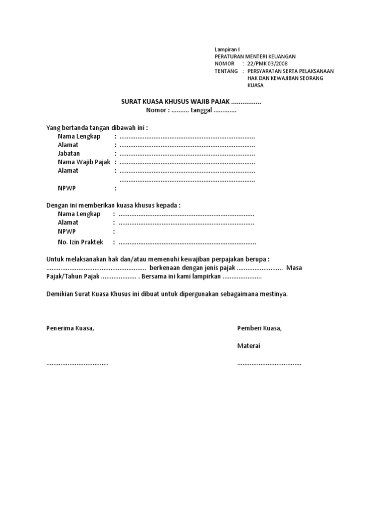 Contoh Surat Permohonan Surat Kuasa Permohonan Efin Orang Pribadi