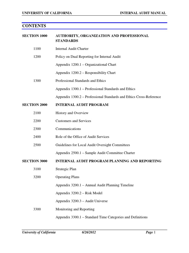 Audit Manual Internal Audit University Of California