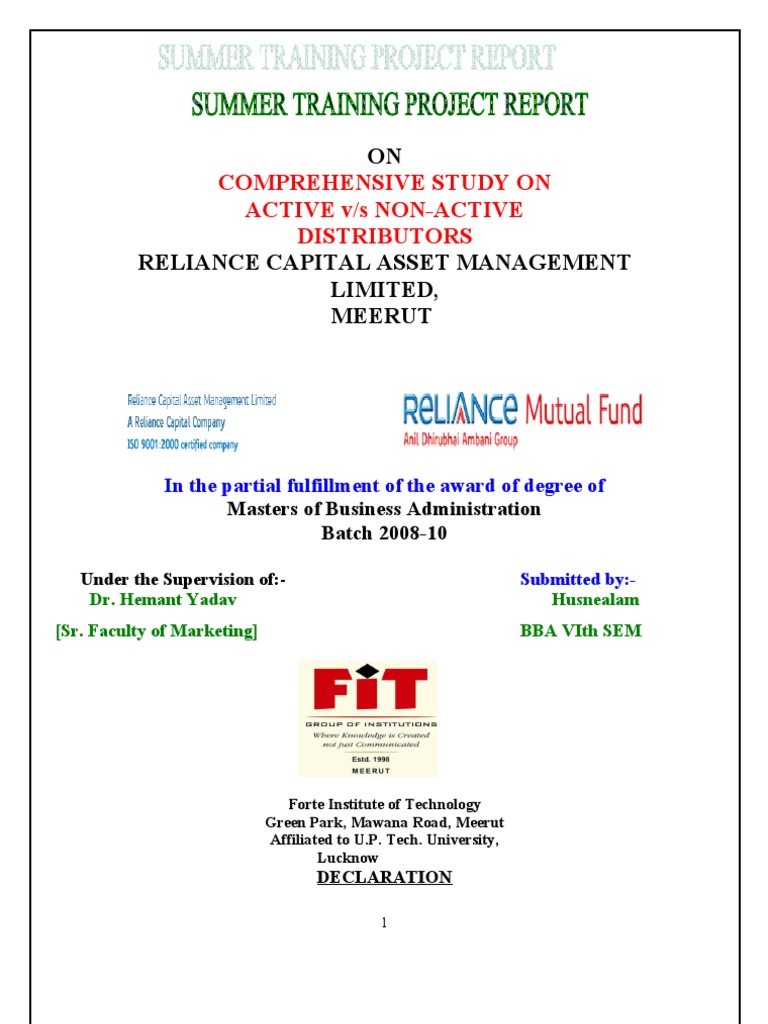 Reliance Project | PDF | Business | Finance & Money Management