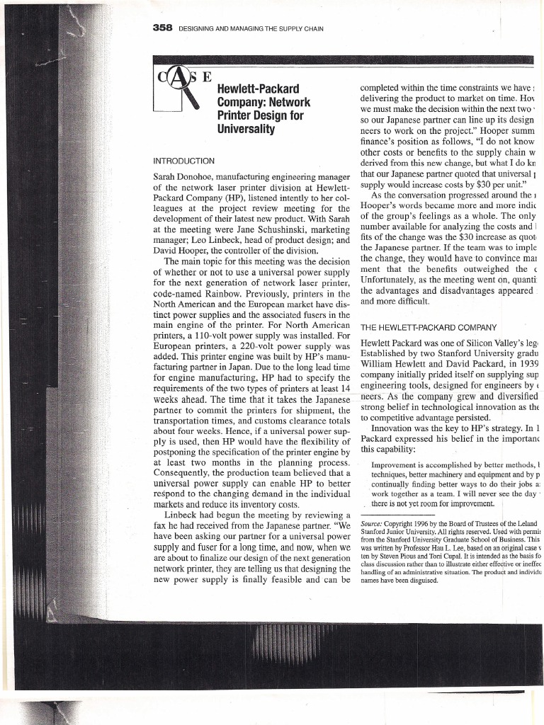 Hewlett-packard company network printer design for universality case picture