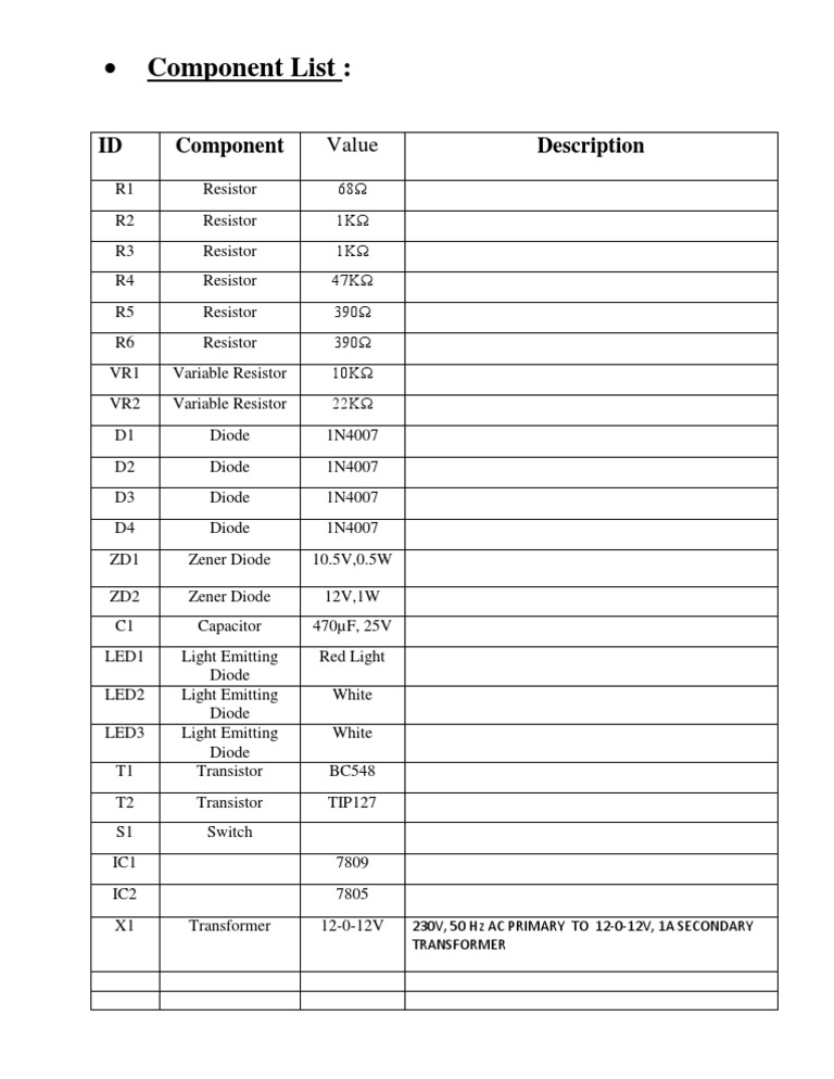Electronic Component List Guide | PDF | Technology & Engineering