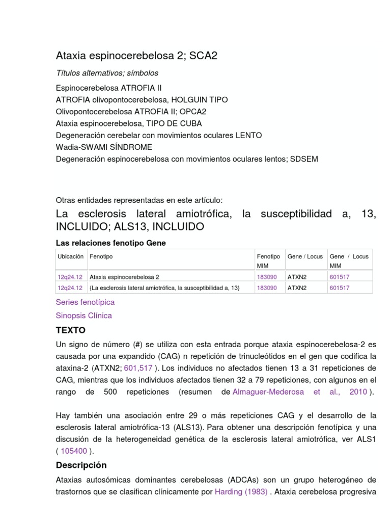 Ataxia Espinocerebelosa 2 SCA2 | PDF | Enfermedad de Parkinson | Metilación