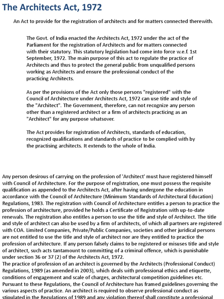 Architects Act 1972 Common Law Public Law