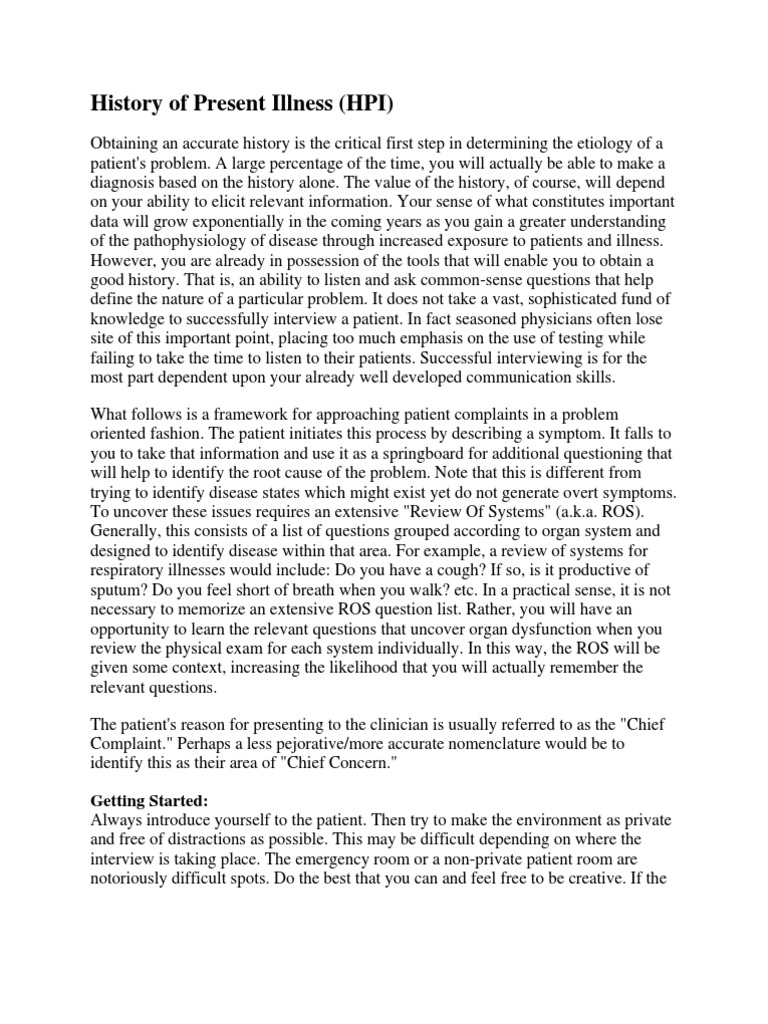 History of Present Illness PDF Medical Diagnosis Coronary Artery