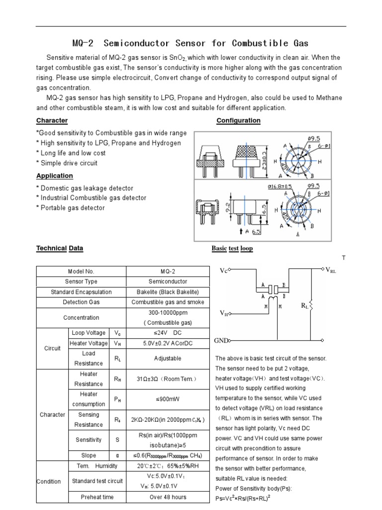 MQ2 data sheet Sensor Electrical Resistance And Conductance