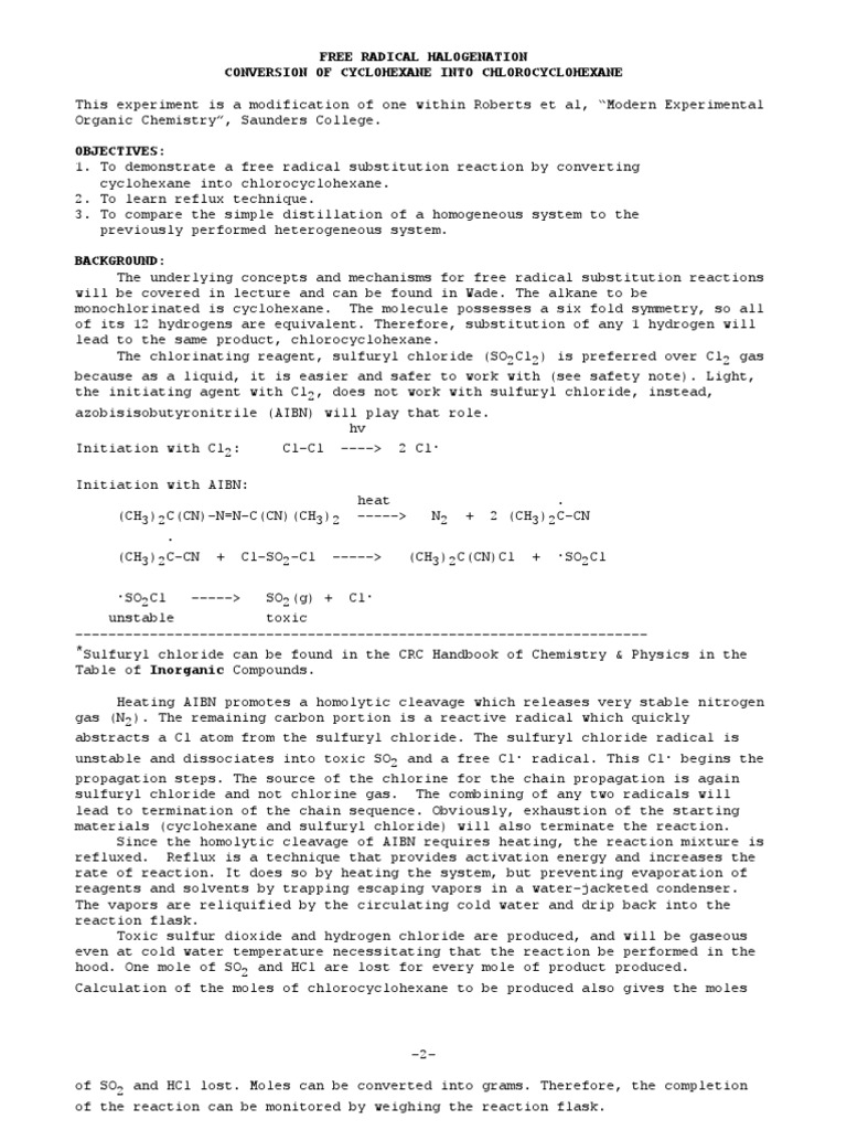 Free Radical Chlorination PDF Chlorine Chemical Reactions