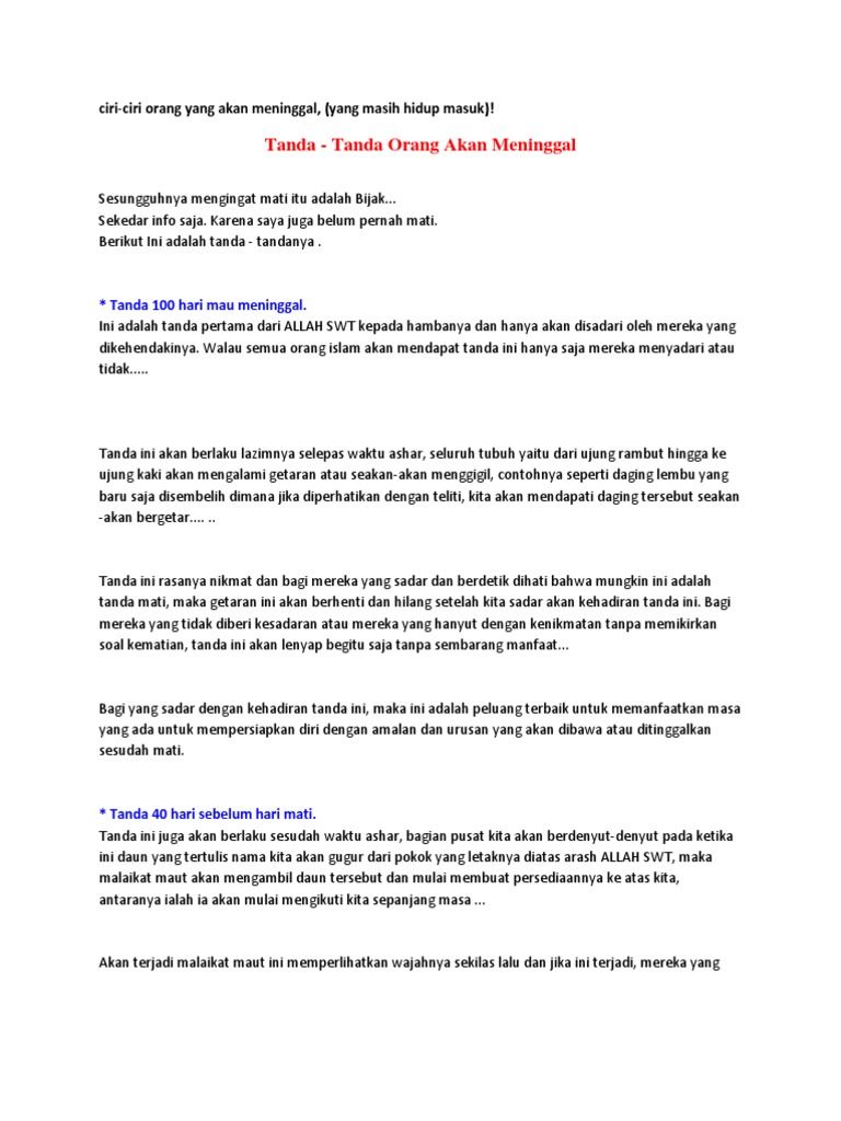 Tanda Tanda Orang Yang Hidup Mau Meninggal Pdf
