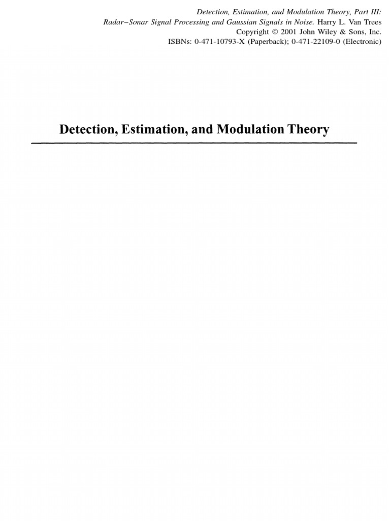 Detection Estmation and Modulation Theory PDF Estimation Theory