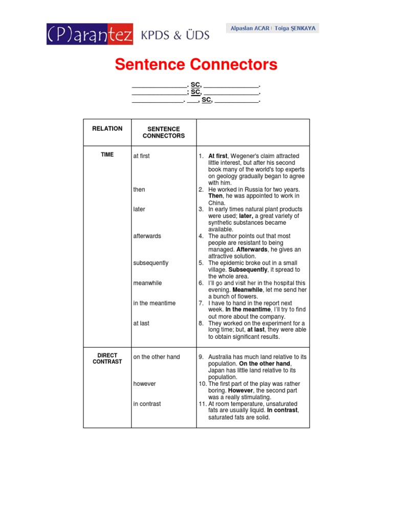 Sentence Connectors Guide | PDF | United Kingdom | Fat