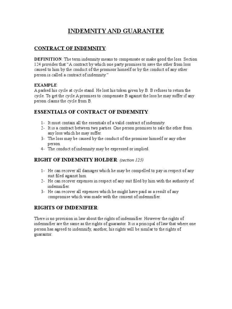 Understanding Indemnity Contracts | PDF | Guarantee | Indemnity