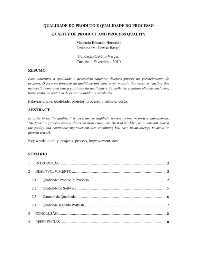 Qualidade do Produto e do Processo | PDF | Qualidade (negócios ...