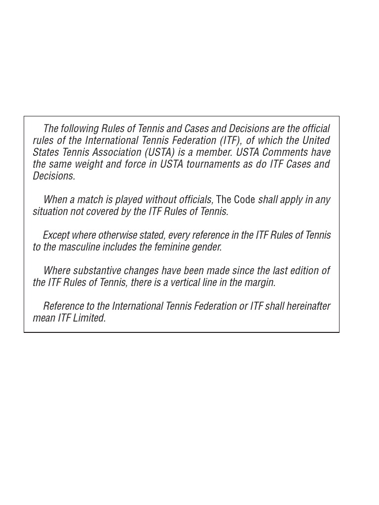 Rules of Tennis ITF Sports Equipment Individual Sports Free 30