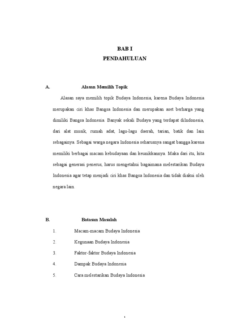 KARYA TULIS BBAB I PENDAHULUAN A. Alasan Memilih Topik 