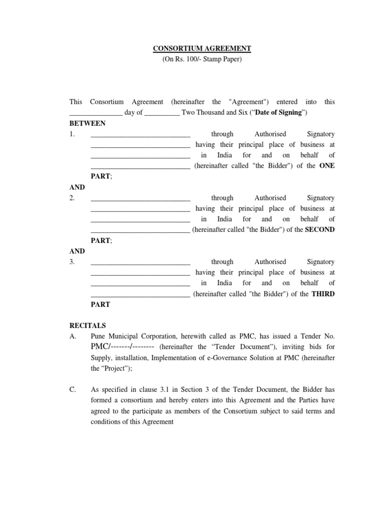 PMC ERP Consortium Agreement Format Final | PDF | Indemnity | Law And ...