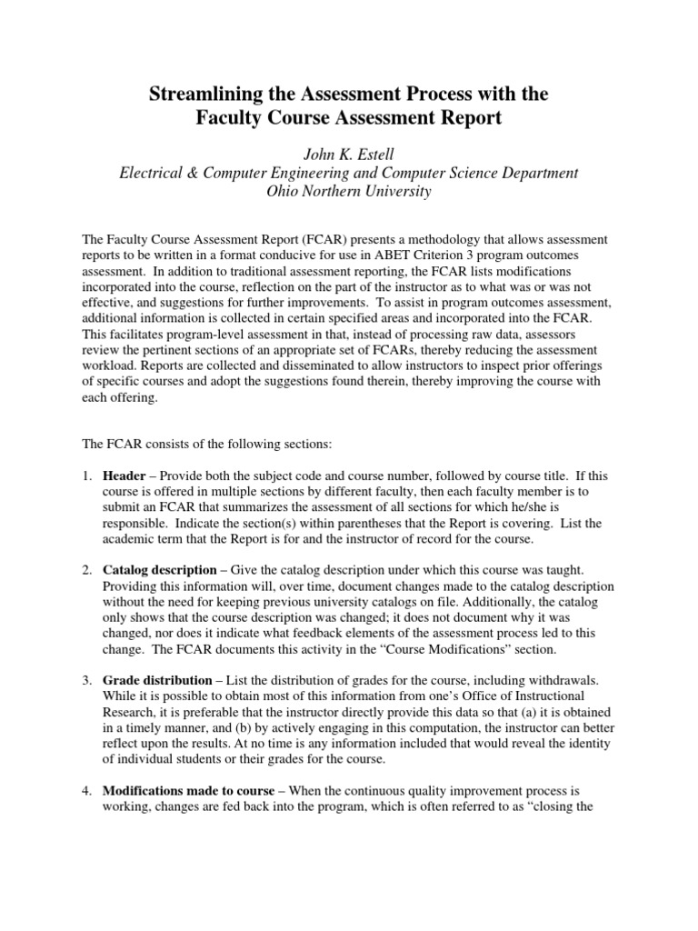 Faculty Course Assessment Report Guide | PDF | Educational Assessment ...