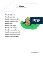 Moles First Grade Reading Comprehension Worksheet