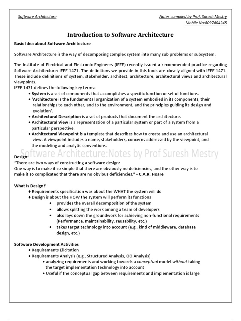Introduction To Software Architecture | PDF | Component Based Software ...