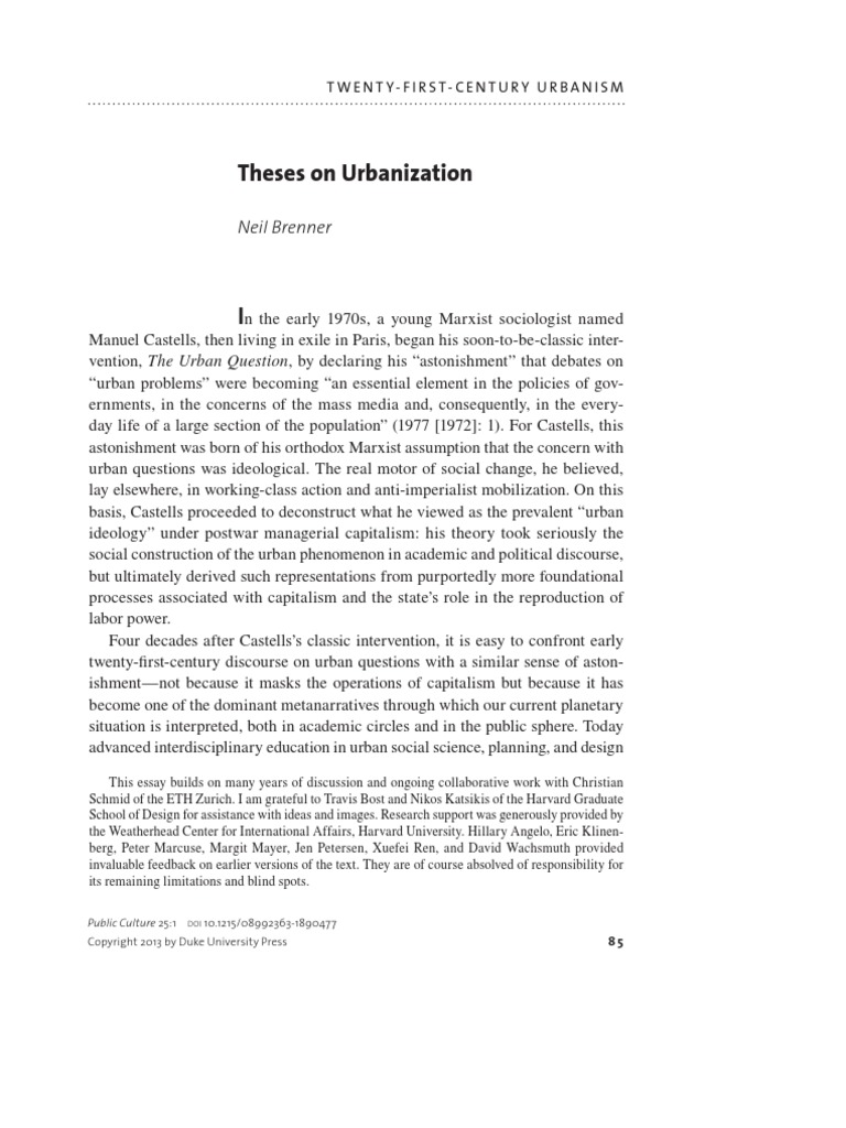 Theses On Urbanization (2013) | PDF | Urbanization | Sociology