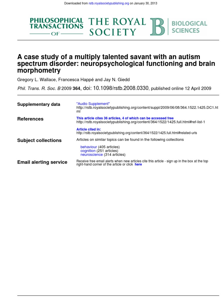 A Case Study of A Multiply Talented Savant With An Autism Spectrum ...