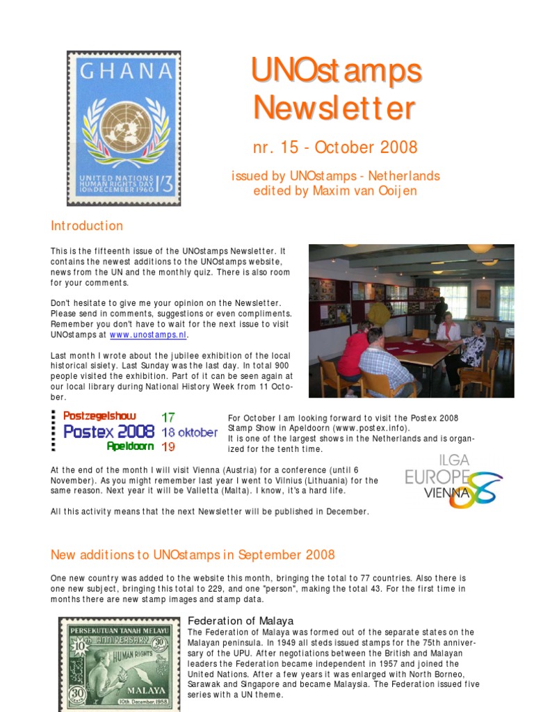 UNOstamps Newsletter - October 2008 | PDF | Postage Stamp | United Nations