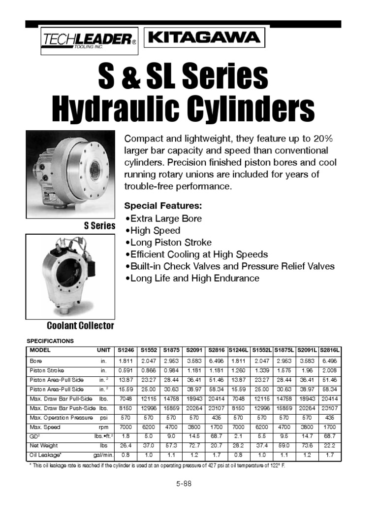 S & SL Series Hydraulic Cylinders Special Features PDF Engines
