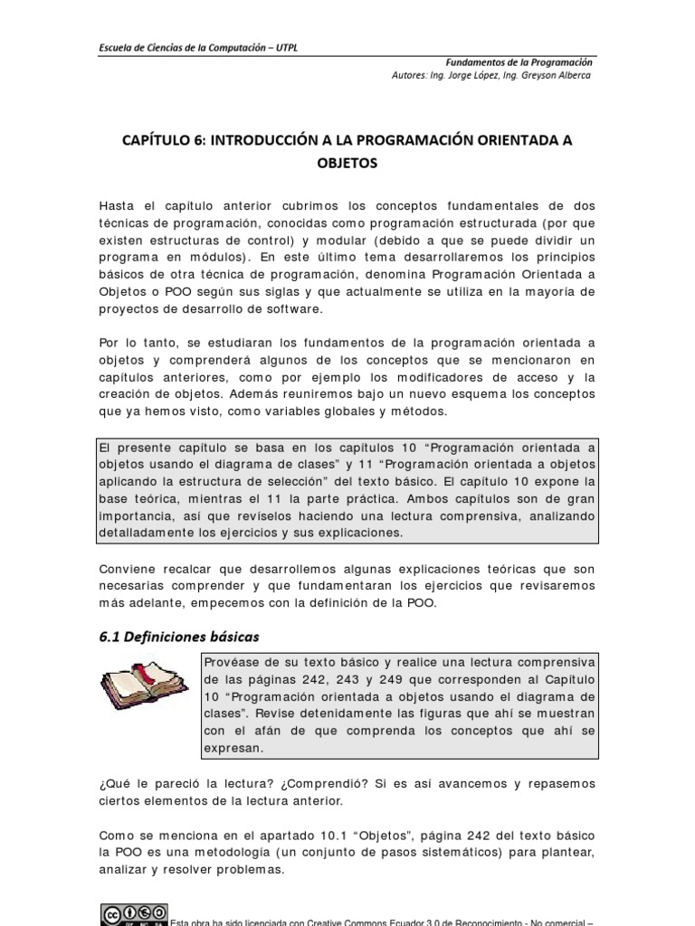 Capítulo 6 Introducción A La Programación Orientada A Objetos