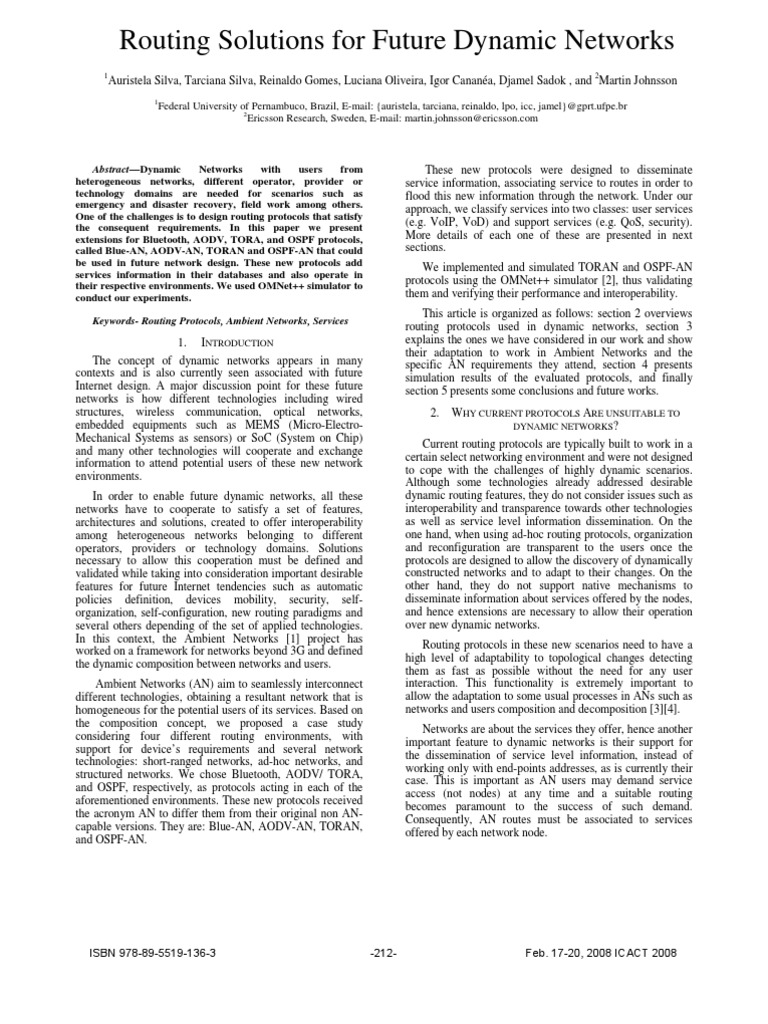 Routing Solutions For Future Dynamic Networks | PDF