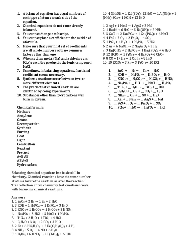 Chemistry Answer Key