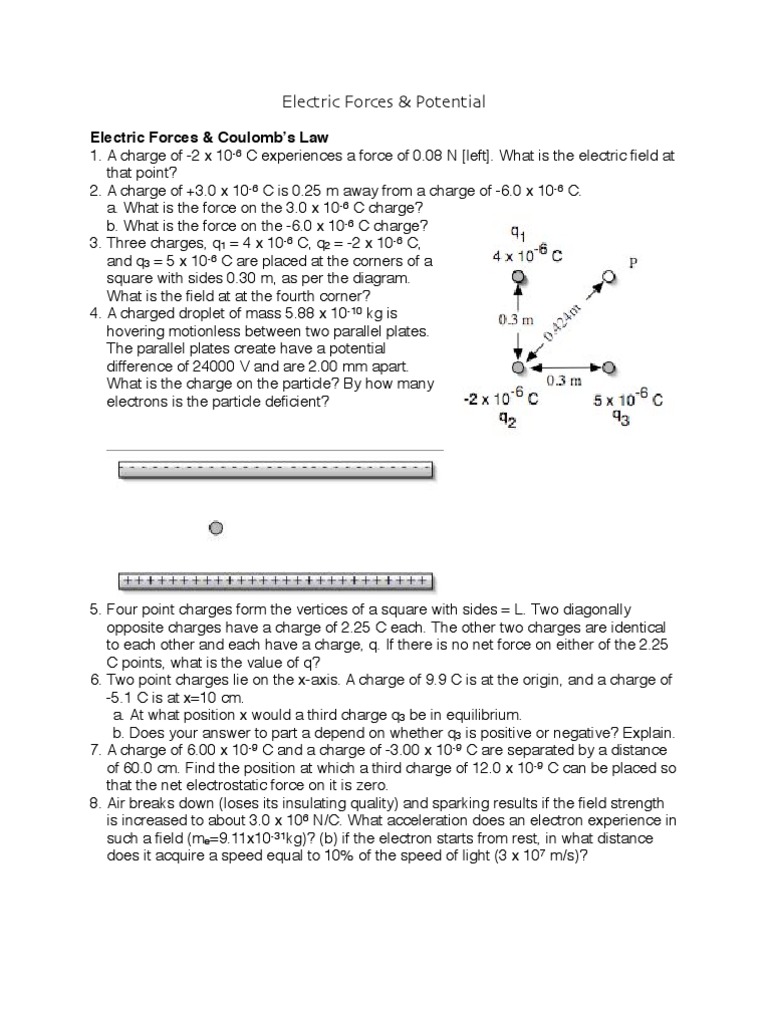Electric Field Worksheet 7th Grade